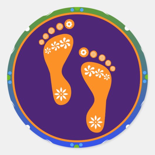 Farbenfrohe Diwali Rangoli mit Footprint Runder Aufkleber (Vorderseite)