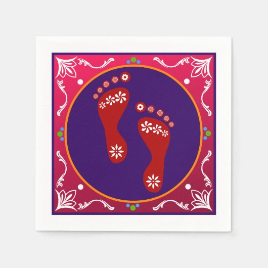 Farbenfrohe Diwali Rangoli mit Footprint Serviette (Vorderseite)