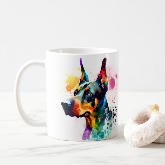 Farbenfrohe Doberman Pincher Dog Kaffee Tasse, Cup Kaffeetasse (Mit Donut)