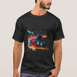 Farbenfrohe Dobermann-Splashs mit malerischer Abst T-Shirt
