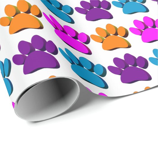 Farbenfrohe Dog Paw 3D Art Pattern Geschenkpapier (Rolleneckpunkt)