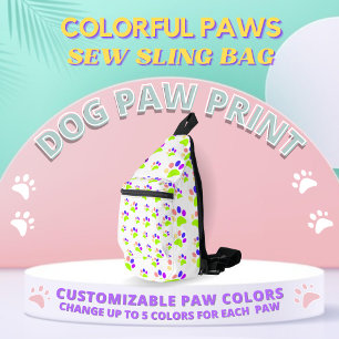 Farbenfrohe Dog Paw Print Design, bearbeitbare Paw Crossbody Bag