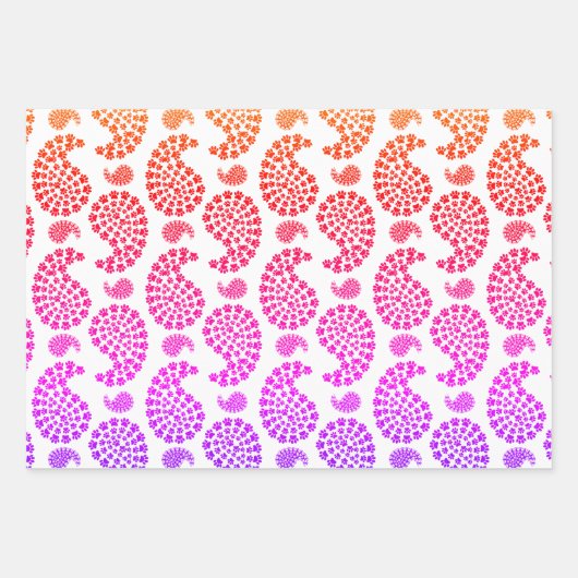 Farbenfrohe Dog Paw Print Paisley Muster Geschenkpapier Set (Vorderseite 2)