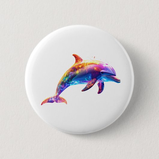 Farbenfrohe Dolphin Kunst - Lebhafter Neonsee Button (Vorderseite)