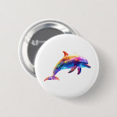 Farbenfrohe Dolphin Kunst - Lebhafter Neonsee Button (Vorne & Hinten)