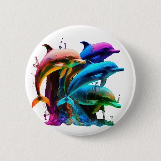 Farbenfrohe Dolphin-Phantastische Aufkleber Button (Vorderseite)