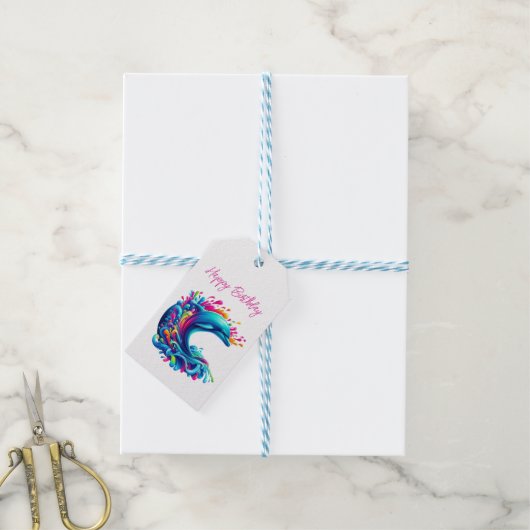 Farbenfrohe Dolphin Splash- Geschenkanhänger (Mit Garn)