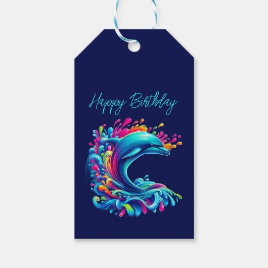 Farbenfrohe Dolphin Splash- Geschenkanhänger (Vorderseite)