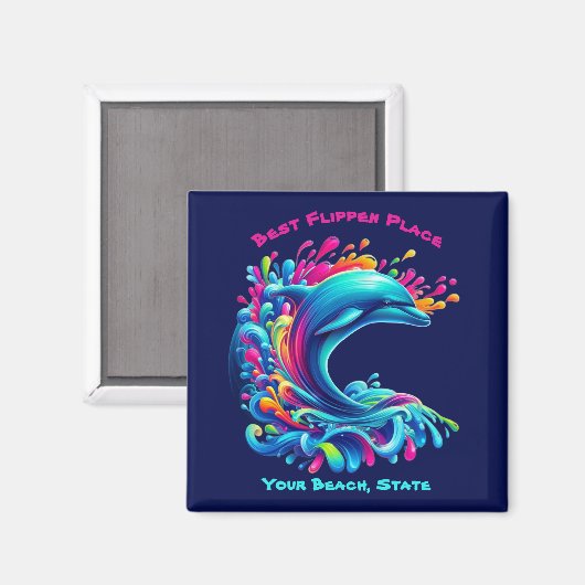 Farbenfrohe Dolphin Splash Magnet (Vorderseite/Rückseite)