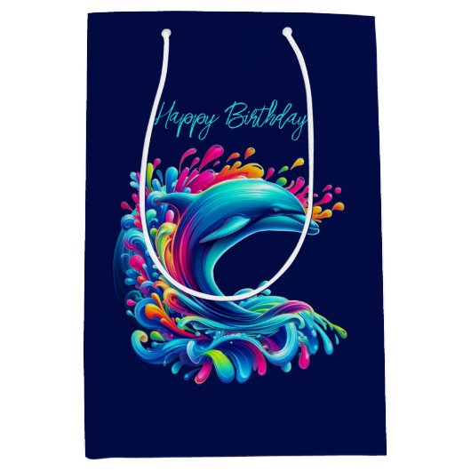 Farbenfrohe Dolphin Splash Mittlere Geschenktüte (Vorderseite)