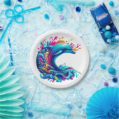 Farbenfrohe Dolphin Splash Pappteller (Party)