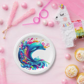 Farbenfrohe Dolphin Splash Pappteller (Party)
