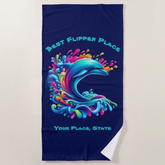 Farbenfrohe Dolphin Splash Strandtuch (Vorderseite)