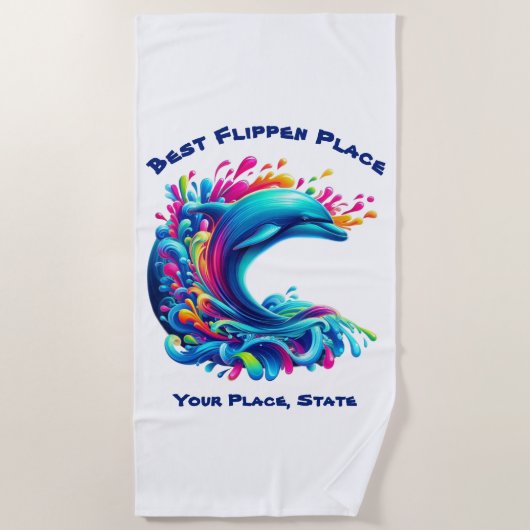 Farbenfrohe Dolphin Splash Strandtuch (Vorderseite)