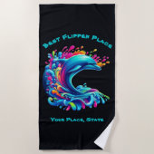 Farbenfrohe Dolphin Splash Strandtuch (Vorderseite)