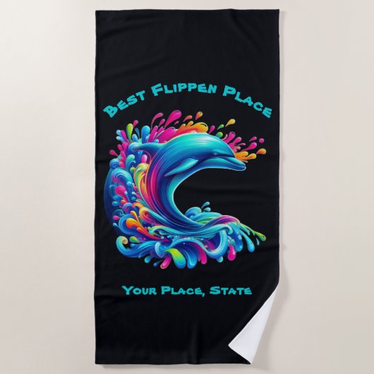 Farbenfrohe Dolphin Splash Strandtuch (Vorderseite)