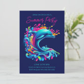 Farbenfrohe Dolphin Splash-Summer Party- Einladung (Stehend Vorderseite)