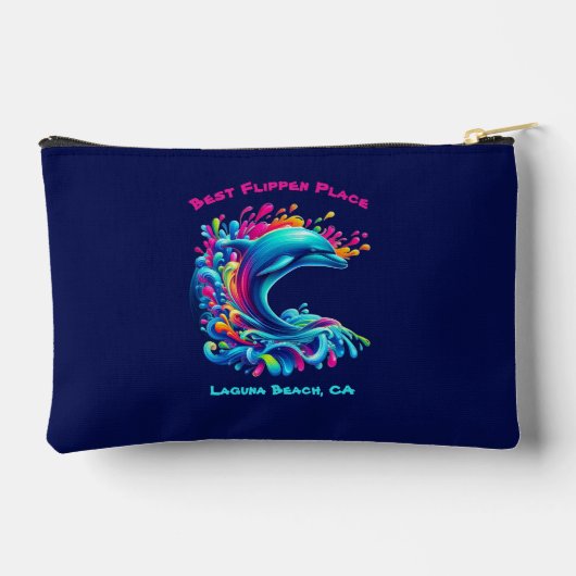 Farbenfrohe Dolphin Splash Zippered Zubehörtasche (Rückseite)