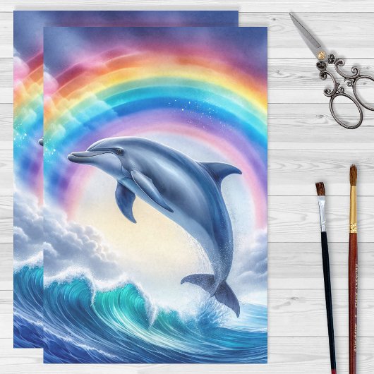 Farbenfrohe Dolphin und Regenbogen-Dekoupage Seidenpapier