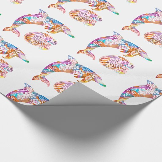 Farbenfrohe Dolphin- und Wave-Print Geschenkpapier (Ecke)