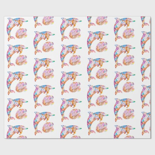 Farbenfrohe Dolphin- und Wave-Print Geschenkpapier (Flach)