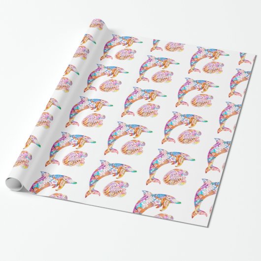 Farbenfrohe Dolphin- und Wave-Print Geschenkpapier (Ungerollt)