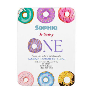 Farbenfrohe Donut One Birthday Party Einladung Magnet
