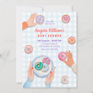Farbenfrohe Donut Party Babydusche Einladung