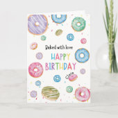 Farbenfrohe Donut Watercolor Happy Birthday Karte (Vorderseite)