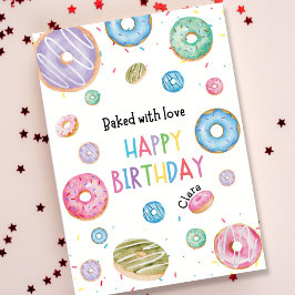 Farbenfrohe Donut Watercolor Happy Birthday Karte