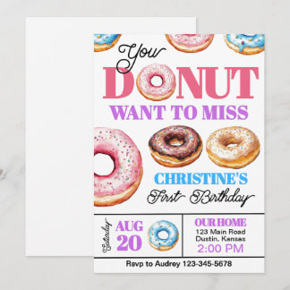 Farbenfrohe Donut's beliebte Geburtstagsparty Einladung