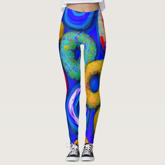 Farbenfrohe Donuts Blue Leggings (Vorderseite)