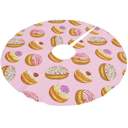 Farbenfrohe Donuts: Handgezogene Wasserfarbe Polyester Weihnachtsbaumdecke (Schrägansicht)