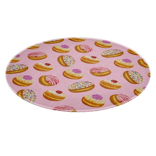 Farbenfrohe Donuts: Handgezogene Wasserfarbe Schneidebrett (Ecke)