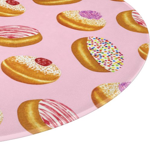 Farbenfrohe Donuts: Handgezogene Wasserfarbe Schneidebrett (Ecke)