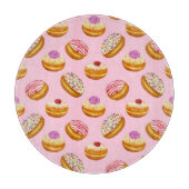 Farbenfrohe Donuts: Handgezogene Wasserfarbe Schneidebrett (Vorderseite)