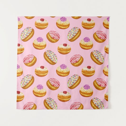 Farbenfrohe Donuts: Handgezogene Wasserfarbe Wandteppich (Vorderseite)