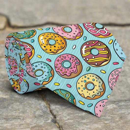 Farbenfrohe Donuts Sprinklen Streifen Blaues Hinte Krawatte