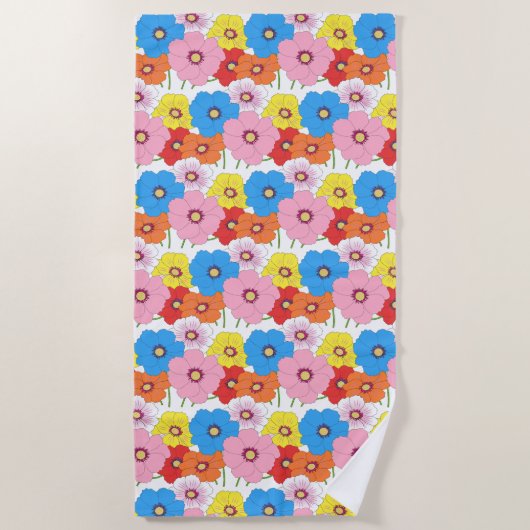 Farbenfrohe Doodle Art Blumenmuster Pool oder Strandtuch (Vorderseite)