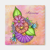 Farbenfrohe Doodle-Blume Magnet (Vorne)