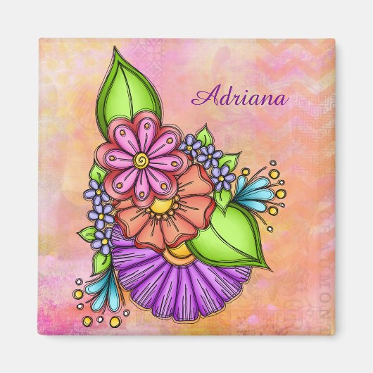 Farbenfrohe Doodle-Blume Magnet (Vorne)