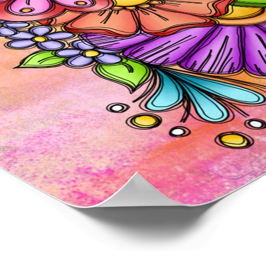 Farbenfrohe Doodle-Blume Poster (Ecke)
