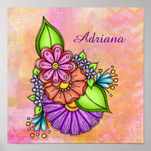 Farbenfrohe Doodle-Blume Poster