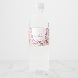 Farbenfrohe Doodle-Blumen-Bleistiftskizze Baby Sho Wasserflaschenetikett