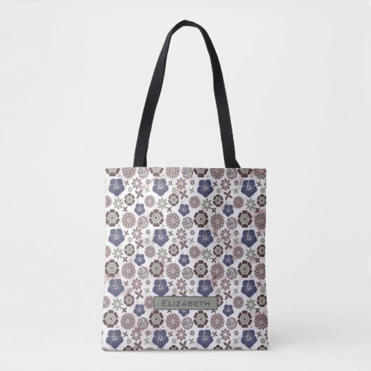 Farbenfrohe Doodle Blumenmuster personalisierter N Tasche (Vorderseite)