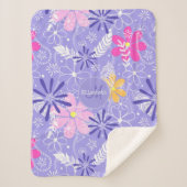 farbenfrohe Doodle Blütenfilet Flitter Sherpadecke (Vorderseite)