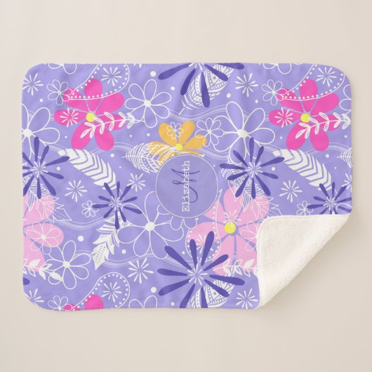 farbenfrohe Doodle Blütenfilet Flitter Sherpadecke (Vorderseite (Horizontal))