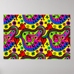 Farbenfrohe Doodle Line Art Poster
