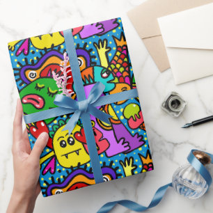 Farbenfrohe Doodle-Monster-Jeden Anlaß-Geschenk Geschenkpapier