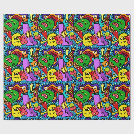 Farbenfrohe Doodle-Monster-Jeden Anlaß-Geschenk Geschenkpapier (Flach)